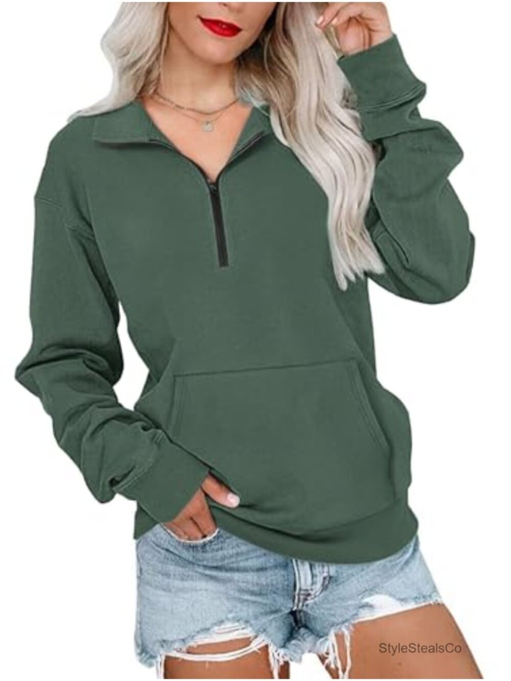 Oversized Half Zip Sweatshirt Long Sleeve Pullover Kangaroo Pocket